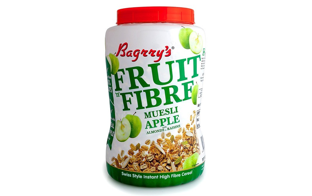 Bagrry's Fruit 'n' Fibre, Muesli Apple with Almonds & Raisins   Plastic Jar  1 kilogram